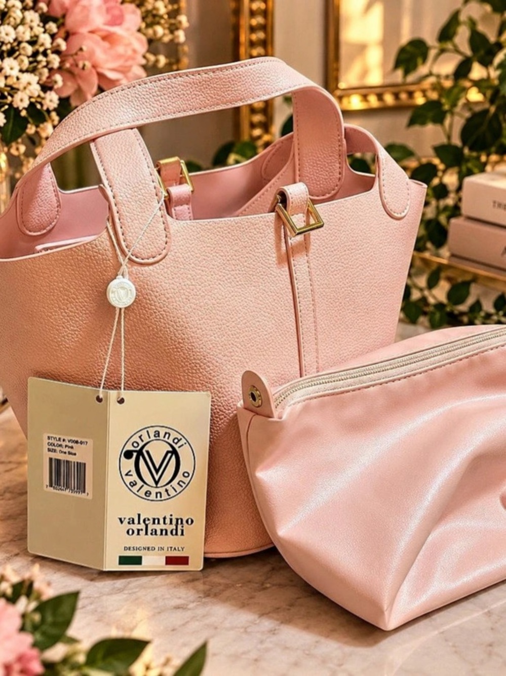 Valentino Orlandi Milano Bucket Bag β Pink purse handbag with matching pouch